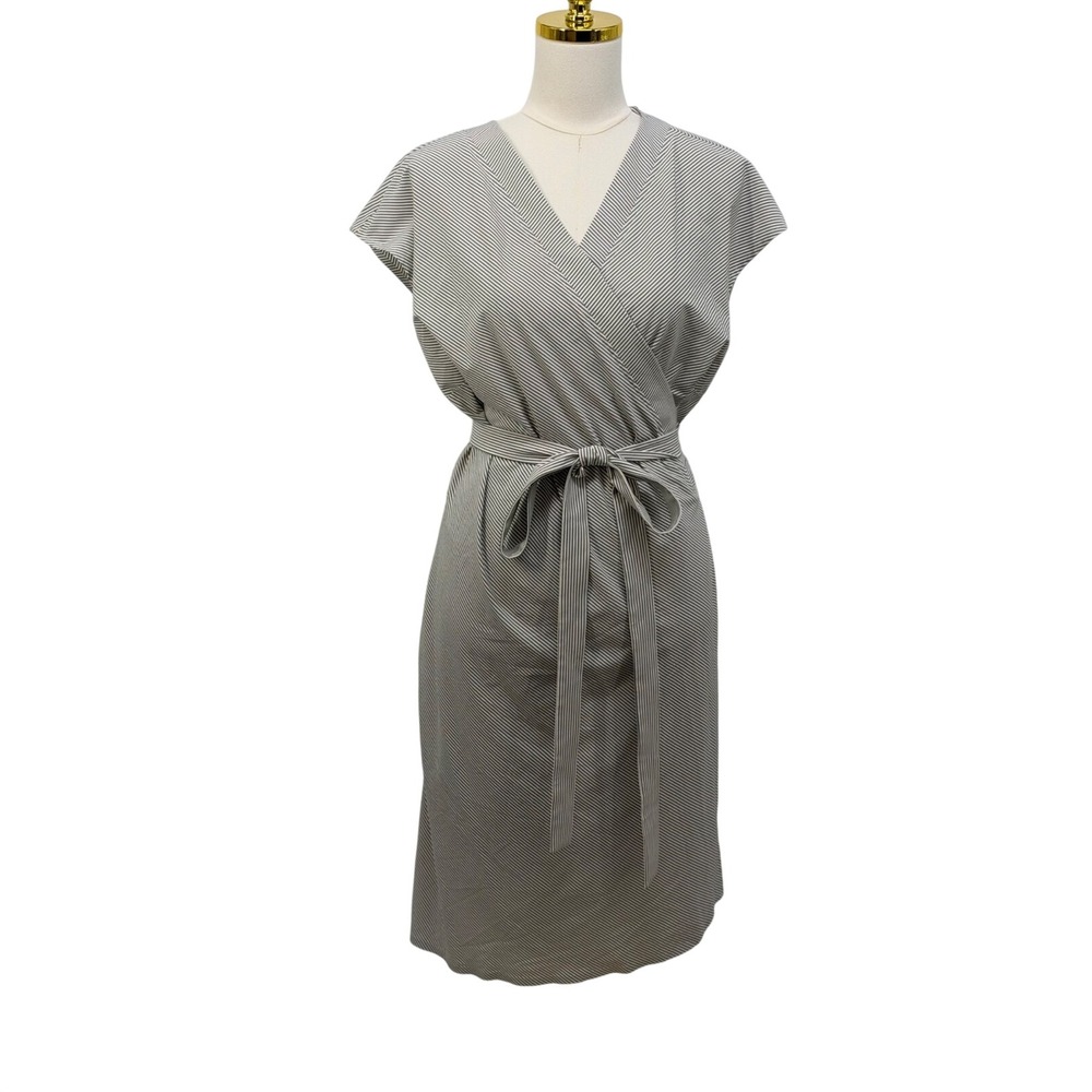 Athleta Newport Wrap Dress Gray White Striped V-Neck Tie Waist Plus Size 2X